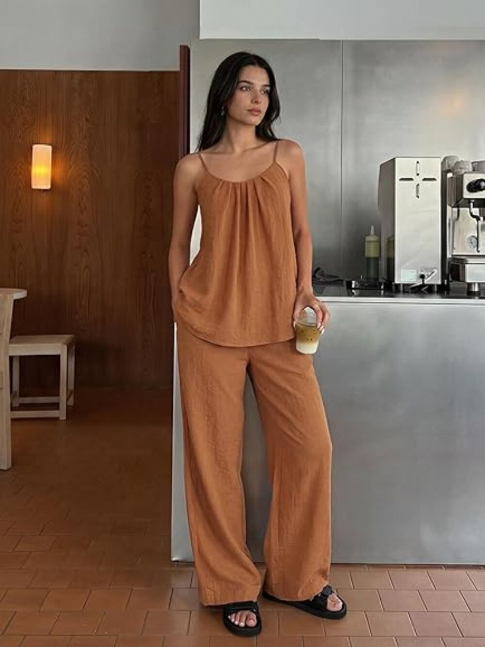 MOOSLOVER Linen 2-Piece Set Women Backless Summer Lounge Beach Outfit